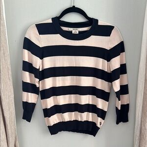 MICHAEL Michael Kors Silk-Blend Striped Sweater in Navy/Pink, Size M